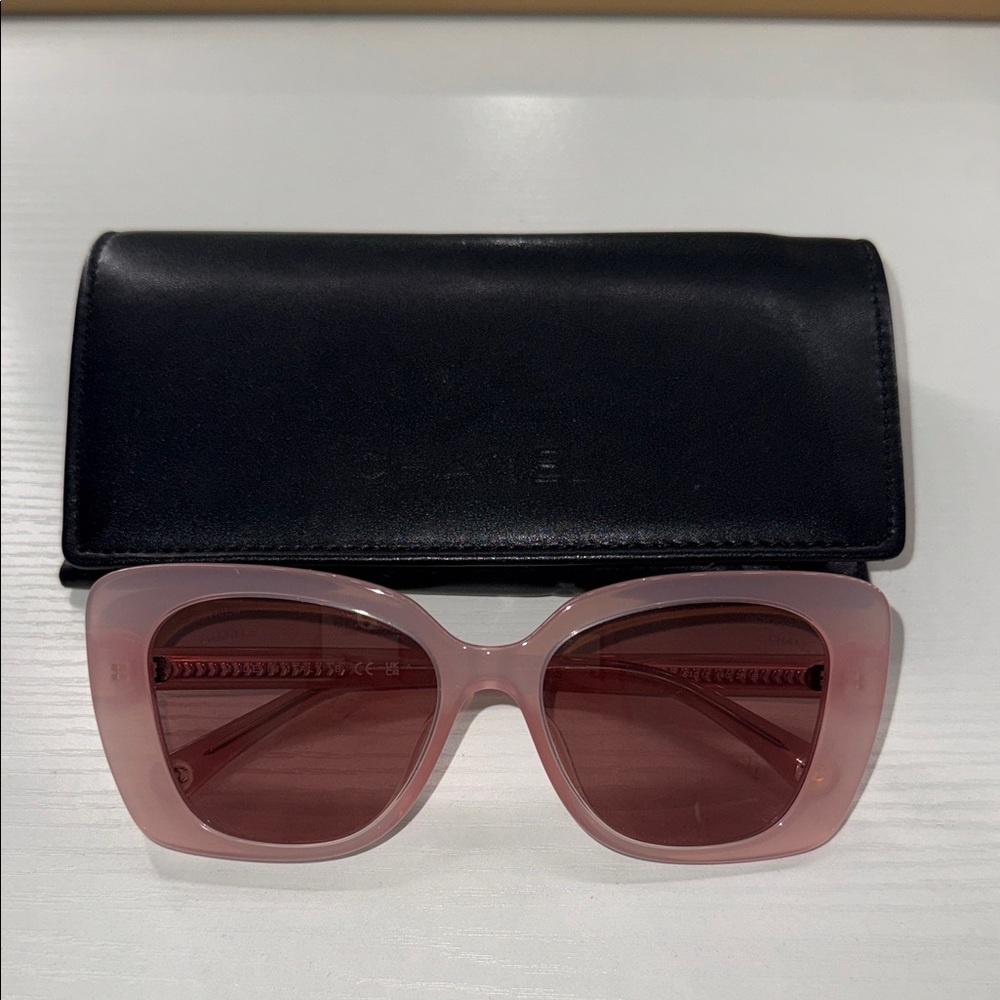 CHANEL Pale Pink Square Acetate Sunglasses